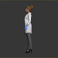 Game Movie Female Character with Brown Hair White Lab Coat Blue Gloves 3D Model Design