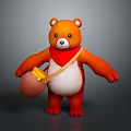 Orange Bear Doll With Red Scarf Yellow Bag And Honey Pot Design