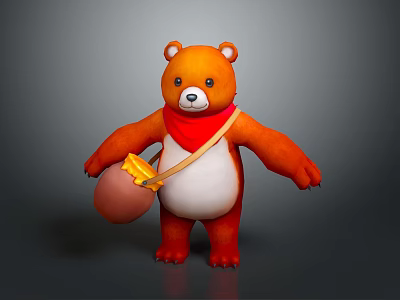 Orange Bear Doll With Red Scarf Yellow Bag And Honey Pot Design 3d model