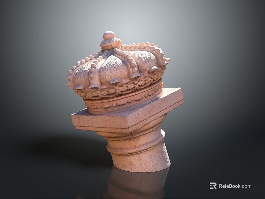 Stone Column With Crown Shaped Carved Top And Square Base In Classical Design 3d model 