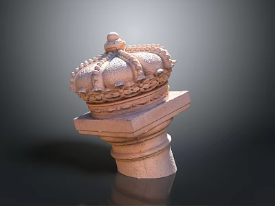Stone Column With Crown Shaped Carved Top And Square Base In Classical Design 3d model