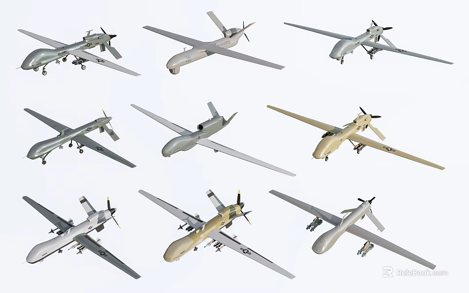 Multiple Different Types of Drones Displayed with Various Designs and Shapes 3d model 