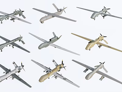 Multiple Different Types of Drones Displayed with Various Designs and Shapes 3d model