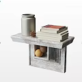Rustic Storage Display Shelf With Silver Jar Stack Of Books Pinecone And Balls