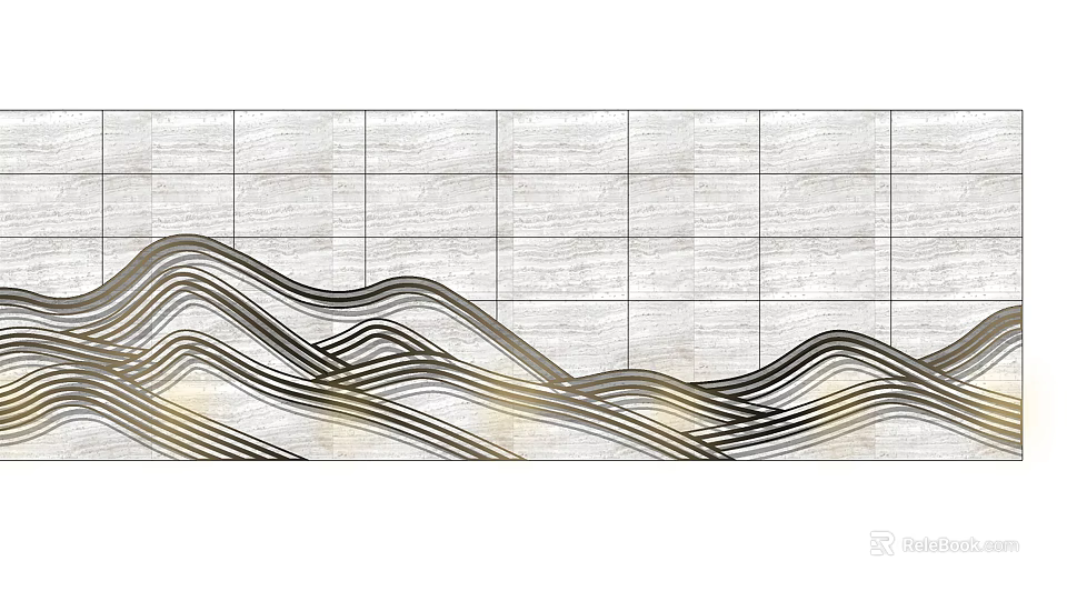 Modern Feature Wall Design With Wavy Metal Lines And Stone Tile Background 3d model 