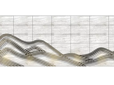 Modern Feature Wall Design With Wavy Metal Lines And Stone Tile Background 3d model