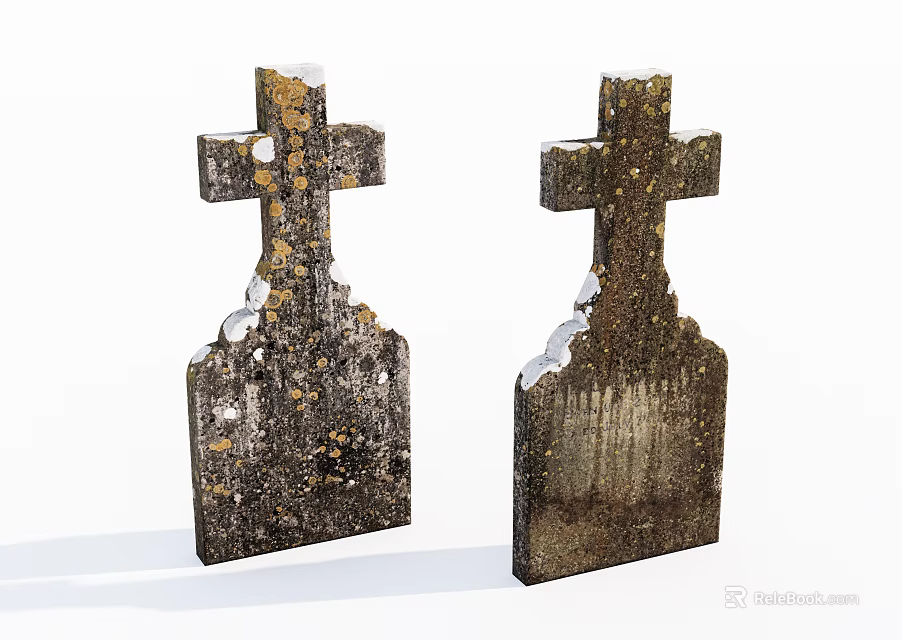Stone Wood Cross Shaped Decorative Pieces With Weathered Surface Texture 3d model 