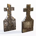 Stone Wood Cross Shaped Decorative Pieces With Weathered Surface Texture 3d model