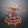 Medieval Catapult Weapon With Wooden Structure Metal Parts Ropes And Multi Tiered Base