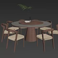 Modern Dining Room With Round Wooden Table And Woven Seat Chairs On Light Wooden Flooring