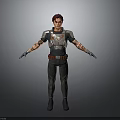 3D Model Human Male Character With Red Hair Armored Shirt Tattoos Dark Pants Boots Gray Background
