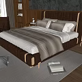 Elegant Modern Double Bed with Tufted Headboard Textured Wall and Wooden Floor