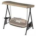 Outdoor Hanging Chair with Canopy Rattan Seat Metal Frame and Soft Cushions