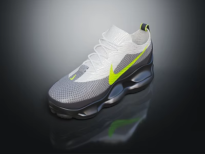 White And Gray Modern Athletic Sneakers With Neon Green Accent And Mesh Upper 3d model