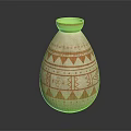 White Ceramic Decorative Vase With Orange Geometric Patterns And Traditional Line Details