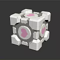 White Cube Structure With Pink Heart Shapes White Blocks And Circular Components On Black Background
