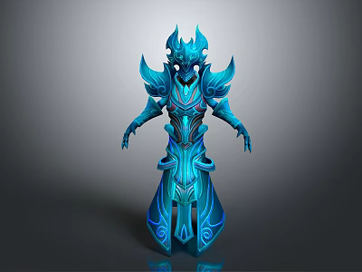 Fantasy Blue Armored Character With Mythical Creature Inspired Design Ornate Horns And Luminous Accents 3d model