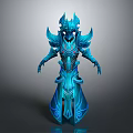 Fantasy Blue Armored Character With Mythical Creature Inspired Design Ornate Horns And Luminous Accents