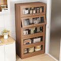 Wooden Kitchen Cabinet With Glass Doors And Storage