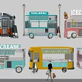 Vibrant Mobile Functional Vehicles Designed for Ice Cream Vending with Various Styles 3d model
