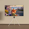Television On Tripod Stand Displaying Zootopia Judy Nick Scenic Road With Lamps