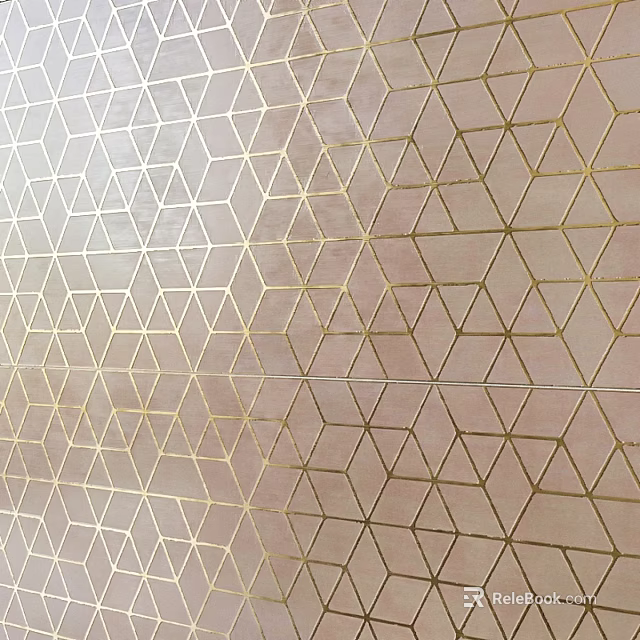 Pink Wall Tile Components Featuring Gold Geometric Grid Patterns 3d model