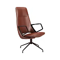 Modern Brown Leather Office Chair With Black Armrests And Swivel Base Design