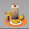Fresh Peach Juice Carton With Glass Of Juice Straw And Sliced Peaches On Plate
