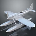 Silver Seaplane Model For Aerospace Exploration With Floats And Propeller Wings