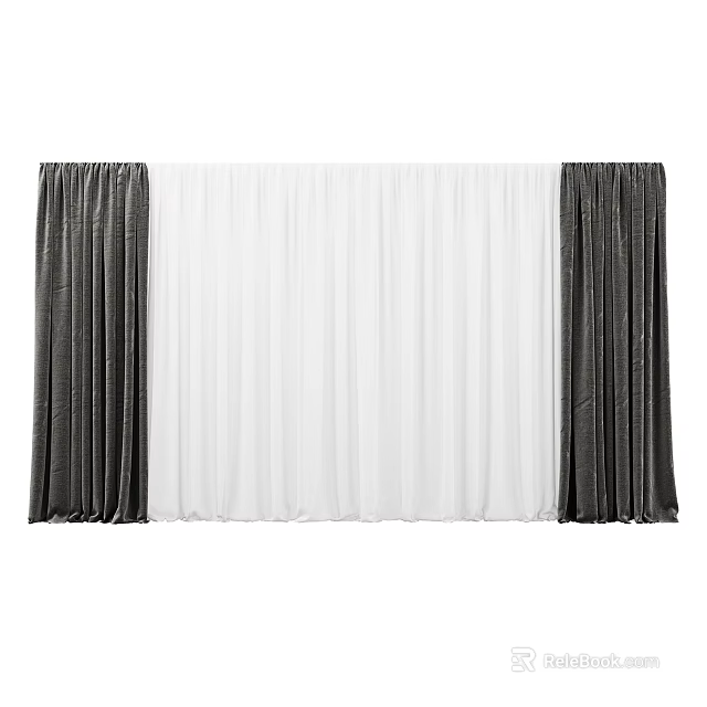 Elegant Dark And White Curtains Design For Home Window Decor 3d model
