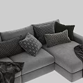 Modern Light Gray Sectional Sofa Set With Decorative Pillows And Cozy Throw Blankets 3d model