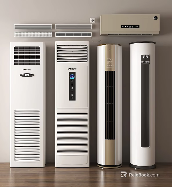 Modern Tower Air Conditioner Fans With Various Designs And Digital Display Features 3d model
