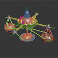 Golden Decorative Metal Structure With Dome Top And Hanging Ornamental Elements