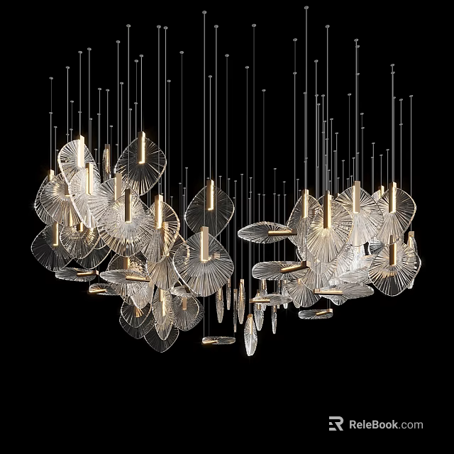 Modern Elegant Chandeliers With Glass Leaf Shaped Design And Metal Frame Lighting 3d model 