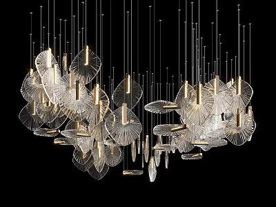 Modern Elegant Chandeliers With Glass Leaf Shaped Design And Metal Frame Lighting 3d model