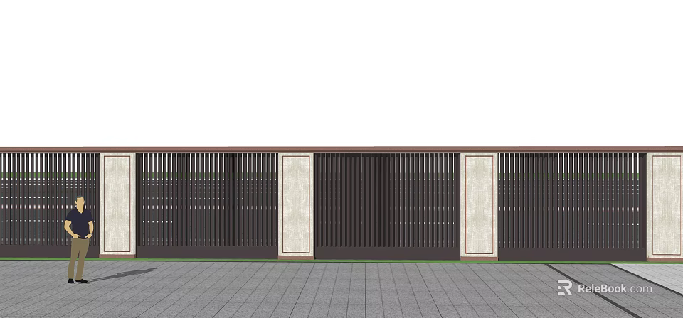 Modern Feature Wall Design With Vertical Grille And Stone Panels Decor 3d model
