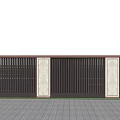 Modern Feature Wall Design With Vertical Grille And Stone Panels Decor 3d model