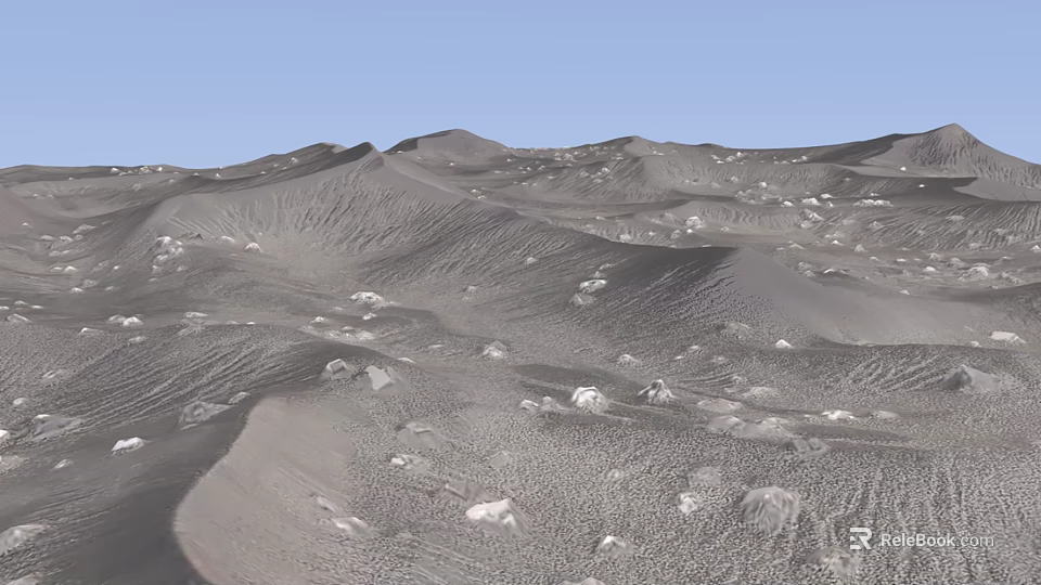 Ground With Gray Sand Dunes Undulating Terrain Small White Stones And Blue Sky 3d model 