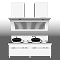 Modern Kitchen Appliances With White Range Hood And Stove Top Featuring Pans