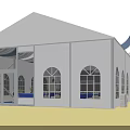 White Outdoor Event Canopy with Arched Windows and Glass Doors Design