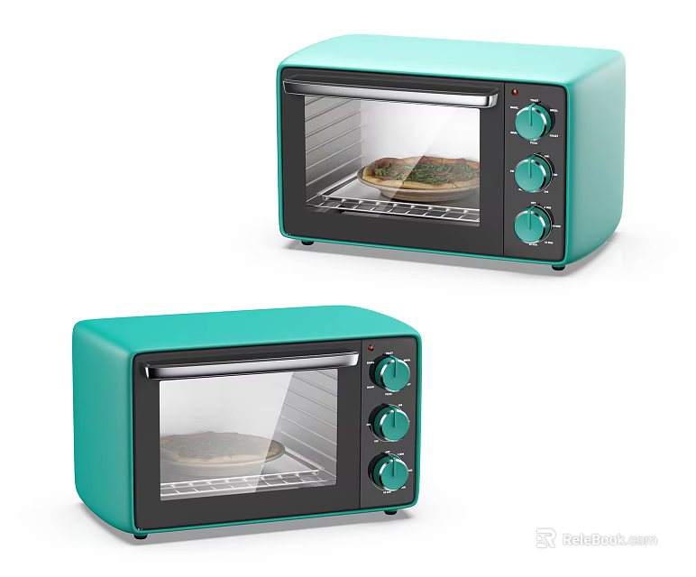 Green Countertop Toaster Ovens As Modern Kitchen Appliances With Glass Doors And Control Knobs 3d model 