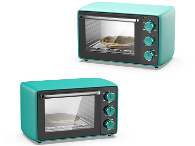Green Countertop Toaster Ovens As Modern Kitchen Appliances With Glass Doors And Control Knobs 3d model