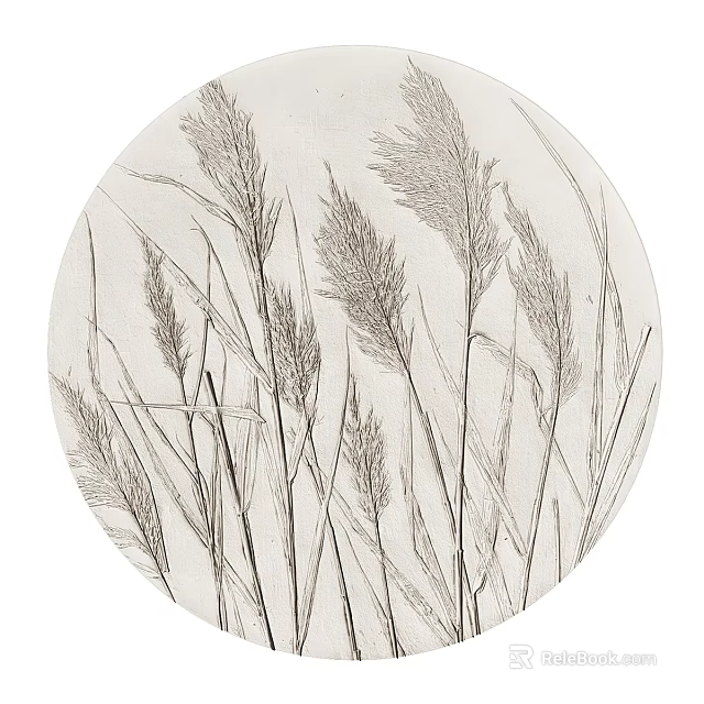 Black and White Sketch Style Circular Wall Decor Featuring Reed Patterns 3d model