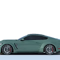 Light Green Modified Ford Mustang Sports Car With Black Stripes And Sporty Wheels