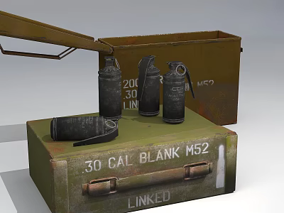 30 CAL BLANK M52 Linked Ammunition Cartridges In Green Metal Case With 200 LIN Marking 3d model