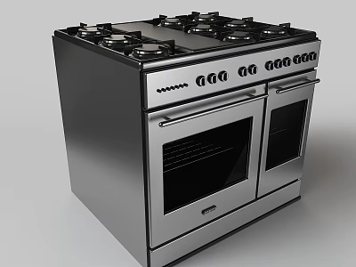 Stainless Steel Kitchen Range Cooker With Multiple Burners Double Oven And Control Panel 3d model