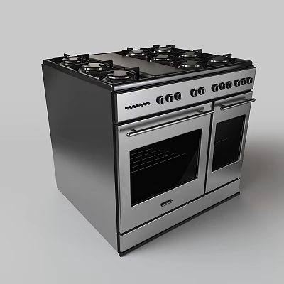 Stainless Steel Kitchen Range Cooker With Multiple Burners Double Oven And Control Panel 3d model
