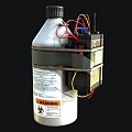 DIY Device Assembled With 12V Batteries Blue Cap Bottle Warning Label And Colored Wires