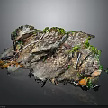 Natural Wooden Stone Decorative Art With Textured Surface And Green Moss Accents