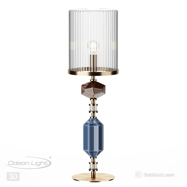 Elegant Table Lamp With Transparent Glass Shade Blue Beads And Geometric Design 3d model 